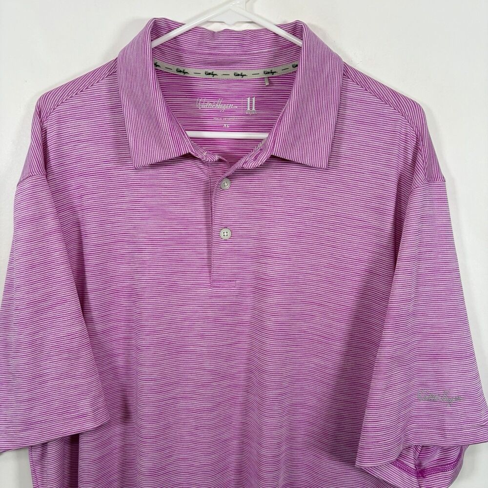 Walter Hagen Golf Polo Shirt Mens Size XL Pink Striped Performance Short Sleeve